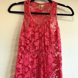 Cute Warm Pink Lace Tank